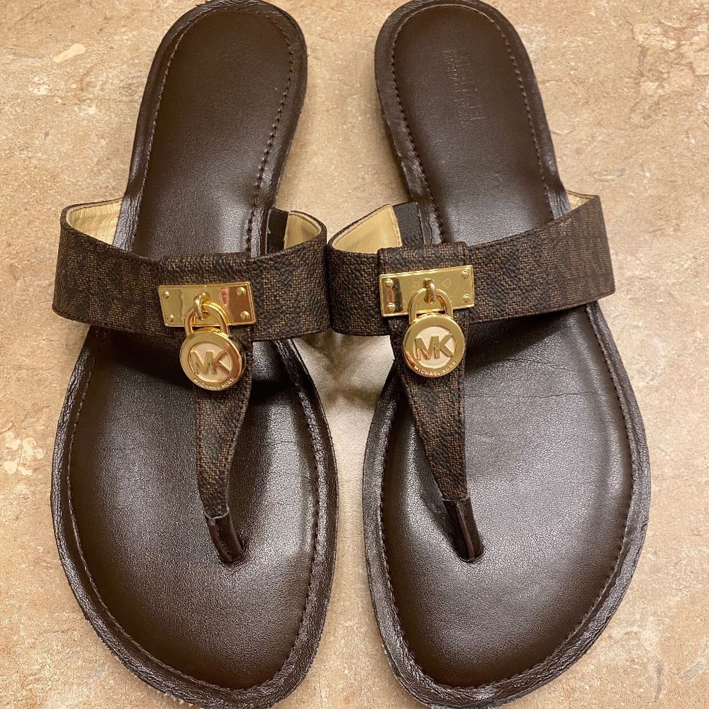 Michael Kors brown and gold sandals